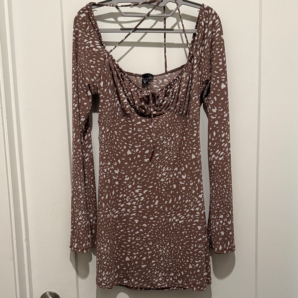 Windsor Brown and White Long Sleeve Dress